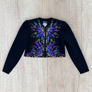 Beaded Sequin Butterfly Vtg 80s Karen Lawrence Matthew Black Jacket Holiday 10